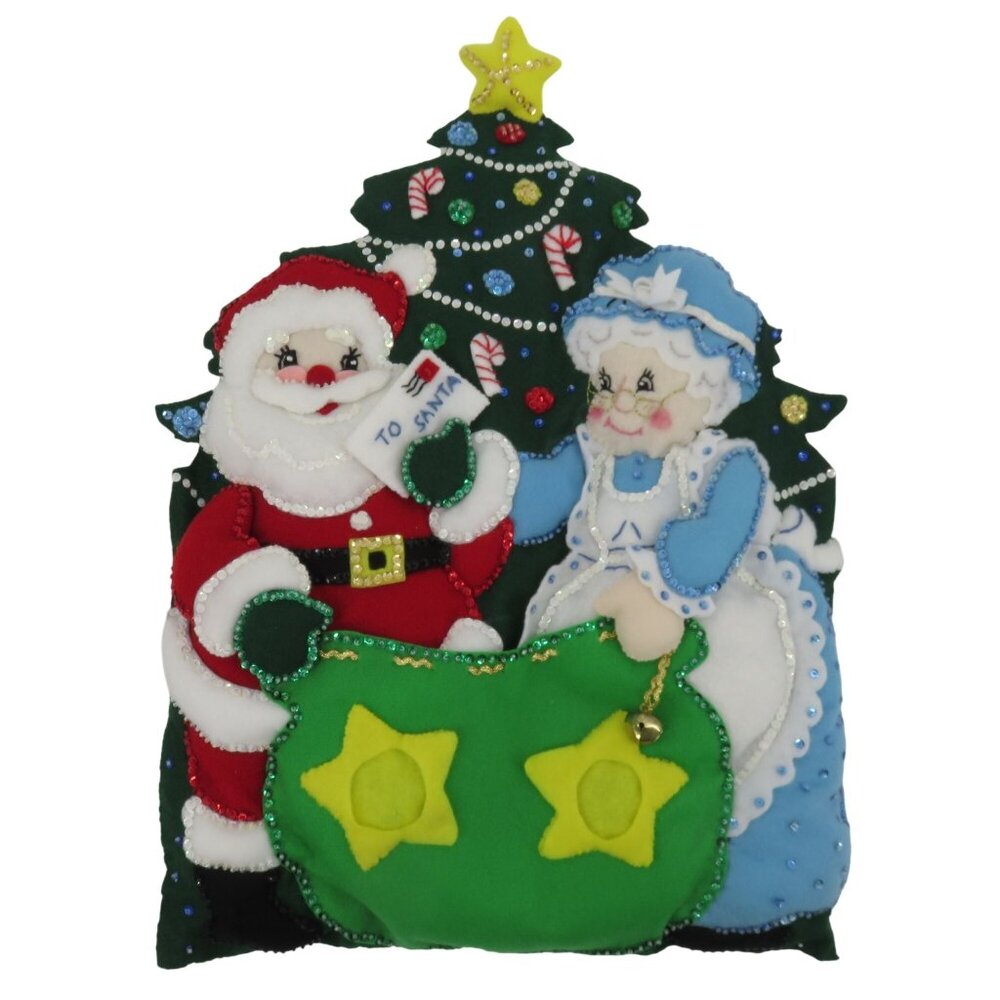 Bucilla Mr Mrs Santa Claus Jeweled Felt Wall Hanging Christmas Letter Holder VTG